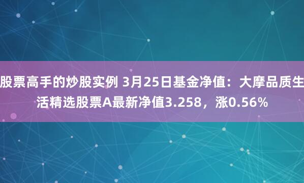股票高手的炒股实例 3月25日基金净值：大摩品质生活精选股票A最新净值3.258，涨0.56%