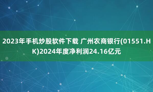 2023年手机炒股软件下载 广州农商银行(01551.HK)2024年度净利润24.16亿元
