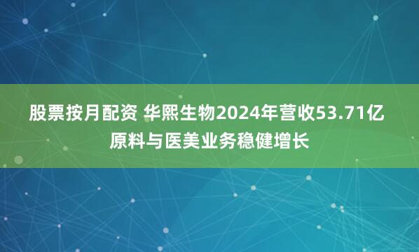 股票按月配资 华熙生物2024年营收53.71亿 原料与医美业务稳健增长